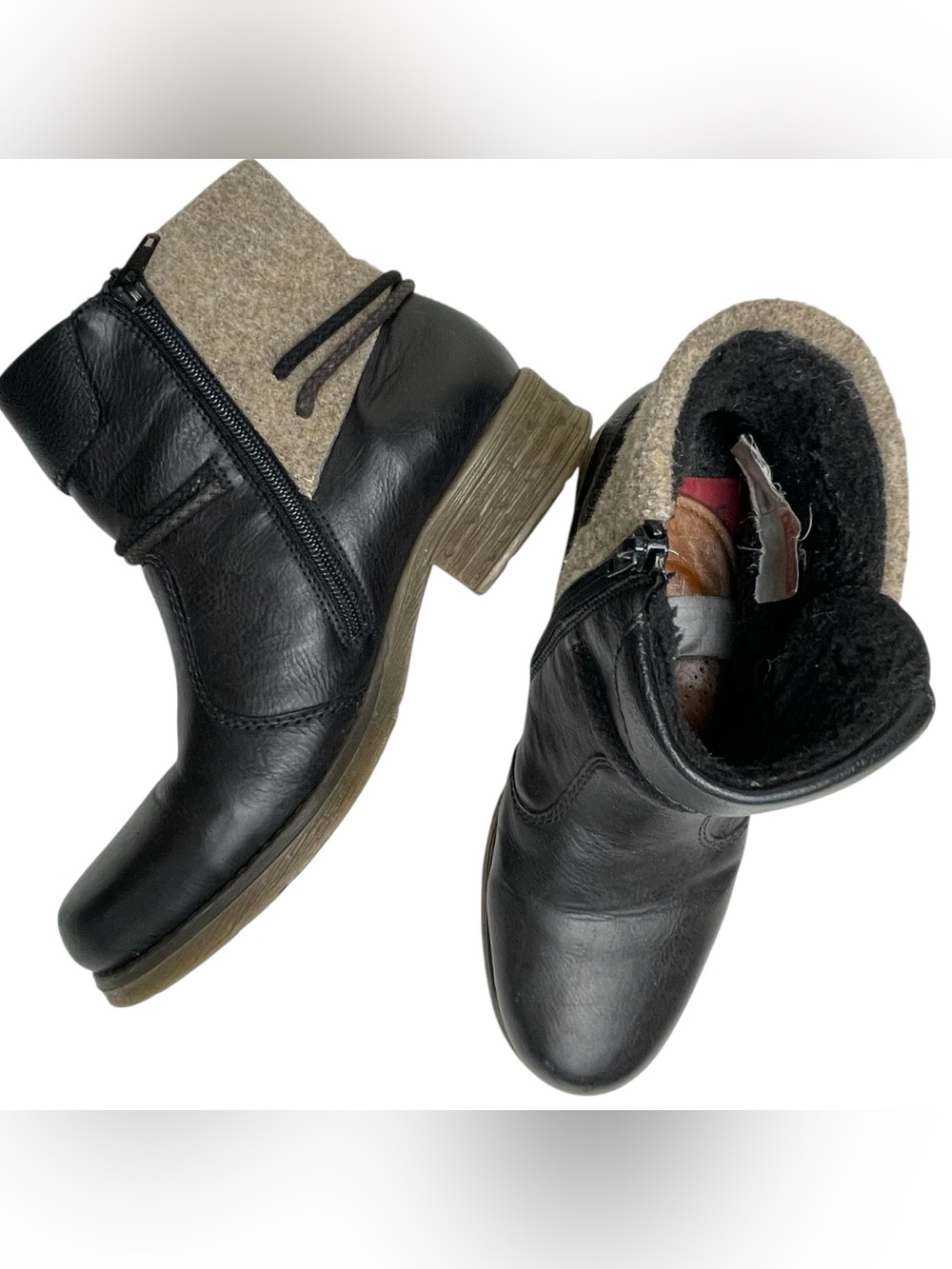 Rieker Fee Boots Women’s Black Ankle Riding Heel Cowboy Slouch US 7-7.5 EU 38